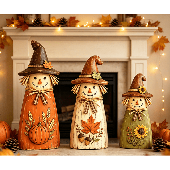 Fall Decorations Vintage Wooden Scarecrow Set 2D Planar Decoration for Wall Porch Desktop Yard Garden Thanksgiving Halloween Indoor Home Decor(3Pcs)