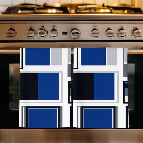 Blue Grey Geometric Kitchen Towels Set of 4, Abstract Art Irregular Contemporary Absorbent Dish Towels for Kitchen, Microfiber Hand Towel, Quick Drying Tea Towel for Cleaning Decorative Dishcloths