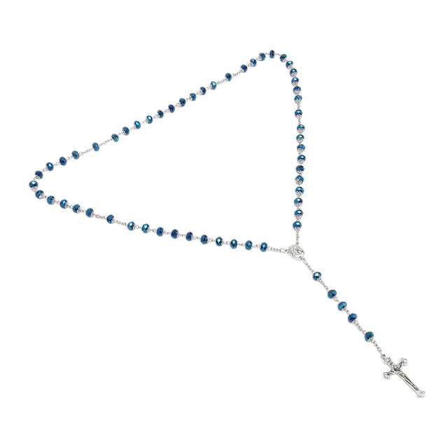 Rosario de oración Bling Bling Cuentas universales de cristal azul Hecho a mano Cruz de oración collar de Cuentas para el cristianismo católico