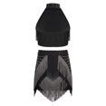 thumbnail image 4 of YiZYiF Kids Girls Latin Dance Dress Rhinestone Fringe Crop Top and Tassel Skirt Ballroom Tango Jazz Dance Outfit Black 14, 4 of 5