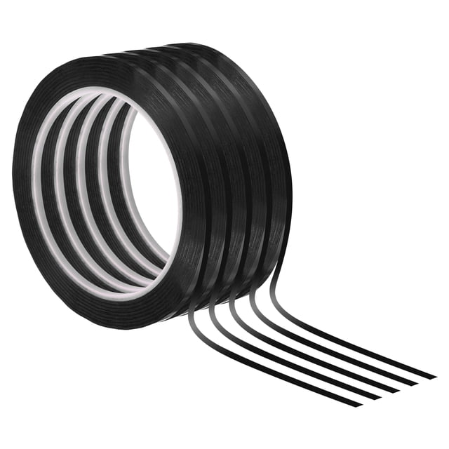 Cinta para pizarra blanca Uxcell de 1/8" x 72 yardas, paquete de 5 cintas delgadas para borrado en seco, negra