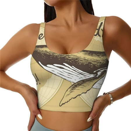 Jgfou We Live for Adventure Print Womens Sports Bra - Padded Workout Sports Bras Crop Tank Top