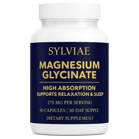 SYLVIAE Magnesium Glycinate 2500mg per Serving, 275mg Elemental,  Chelated Bisglycinate, 90 Vegan Capsules, Non-GMO, Gluten Free