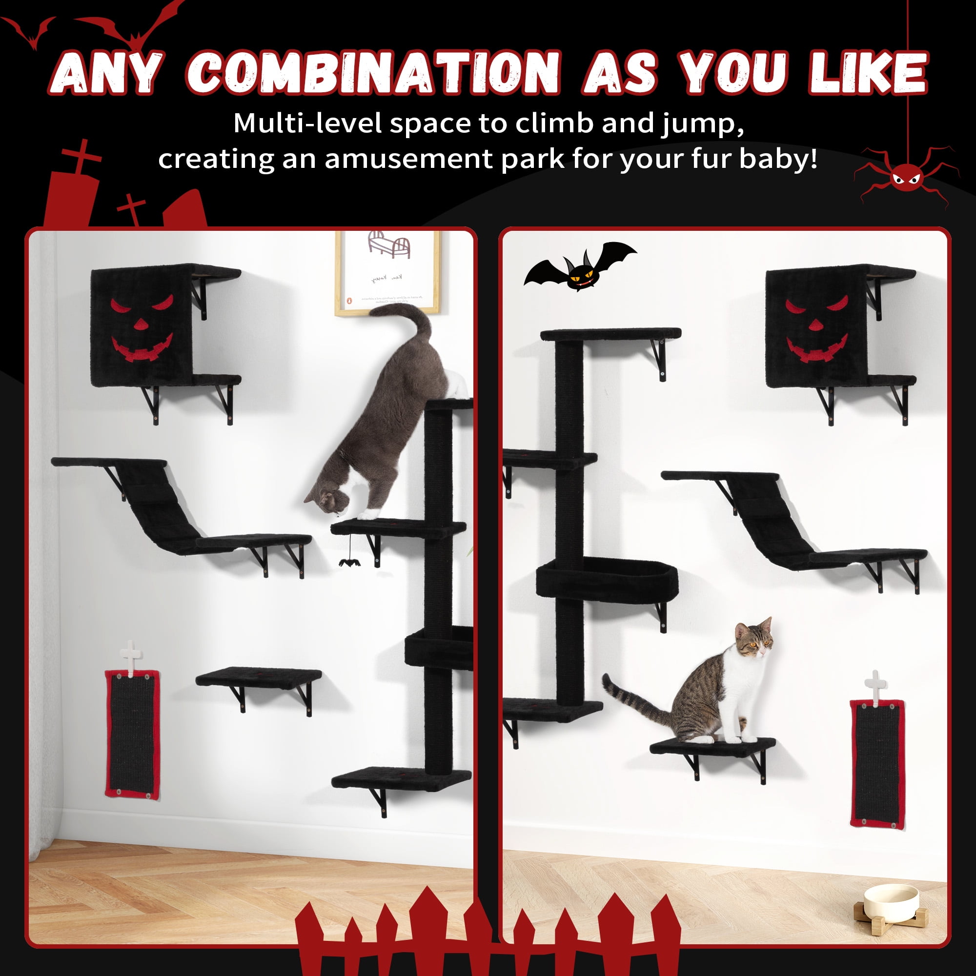 COZIWOW Gothic Wall Mounted Cat Furniture, 5 PCS Luxury Cat Wall Climbing Shelves Set Indoor Cat Furniture