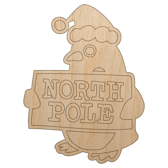 Christmas Penguin Going to North Pole Wood Shape Unfinished Piece Cutout Craft DIY Projects - 4.70 Inch Size - 1/8 Inch Thick