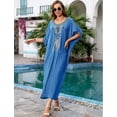thumbnail image 2 of Beach Kaftan Dresses for Women Plus Size Caftan Loungewear Mexican Embroidered Dress Long Beach Tunic Summer Elegant Vacation Outfit Long Sleeve Robe, 2 of 10