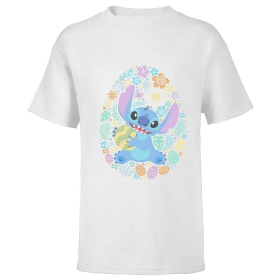 Disney Lilo & Stitch Easter Egg Flowers Spring Pastel Colors - Short Sleeve T-Shirt for Kids - Customized-White