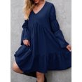 thumbnail image 4 of Vestido de mujer de manga larga con escote en V y corte en A para vacaciones, 4 of 7