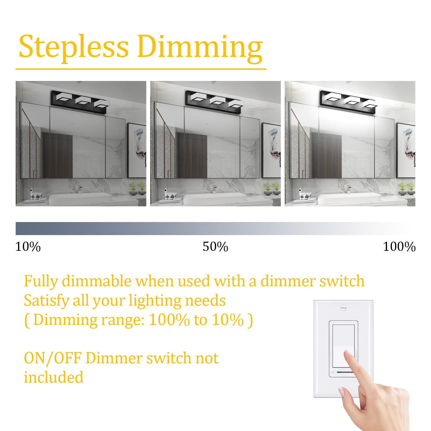 5 Color Temperature Modern Led Black Bathroom Vanity Lights Dimmable Acrylic Wall Lighting Fixtures