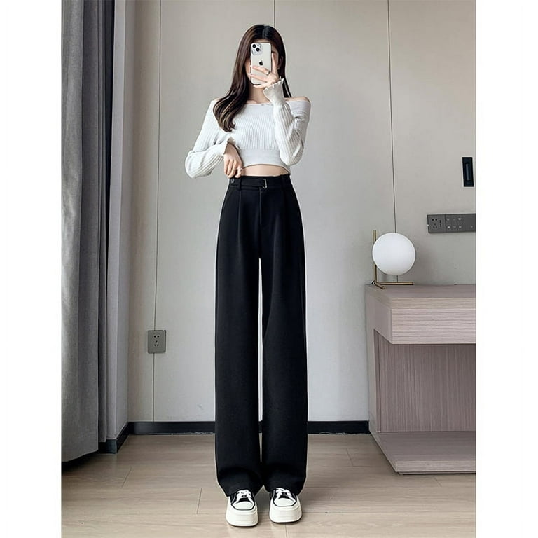 パンツ stripe design wool baggy flare slacks Viatabuna Women's Casual Striped Wide Leg Pants Low Waisted