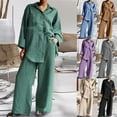 thumbnail image 4 of Qeaghou Womens Cotton Linen Sets 2 Piece Tracksuit Plus Size Button Down 3/4 Sleeve Shirt And Shorts Set Summer Beach Outfits Sets, 4 of 5