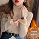 thumbnail image 2 of Suéter de punto de cuello alto/medio polo para mujer, otoño e invierno, parte superior con forro polar grueso, suéteres de polar interior cálidos, suaves y flexibles, 2 of 5