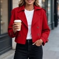 thumbnail image 4 of IUYRTFE Women's Cropped Double Breasted Trench Jacket with Pockets Long Sleeve Lapel Collar Casual Short Coat, 4 of 6