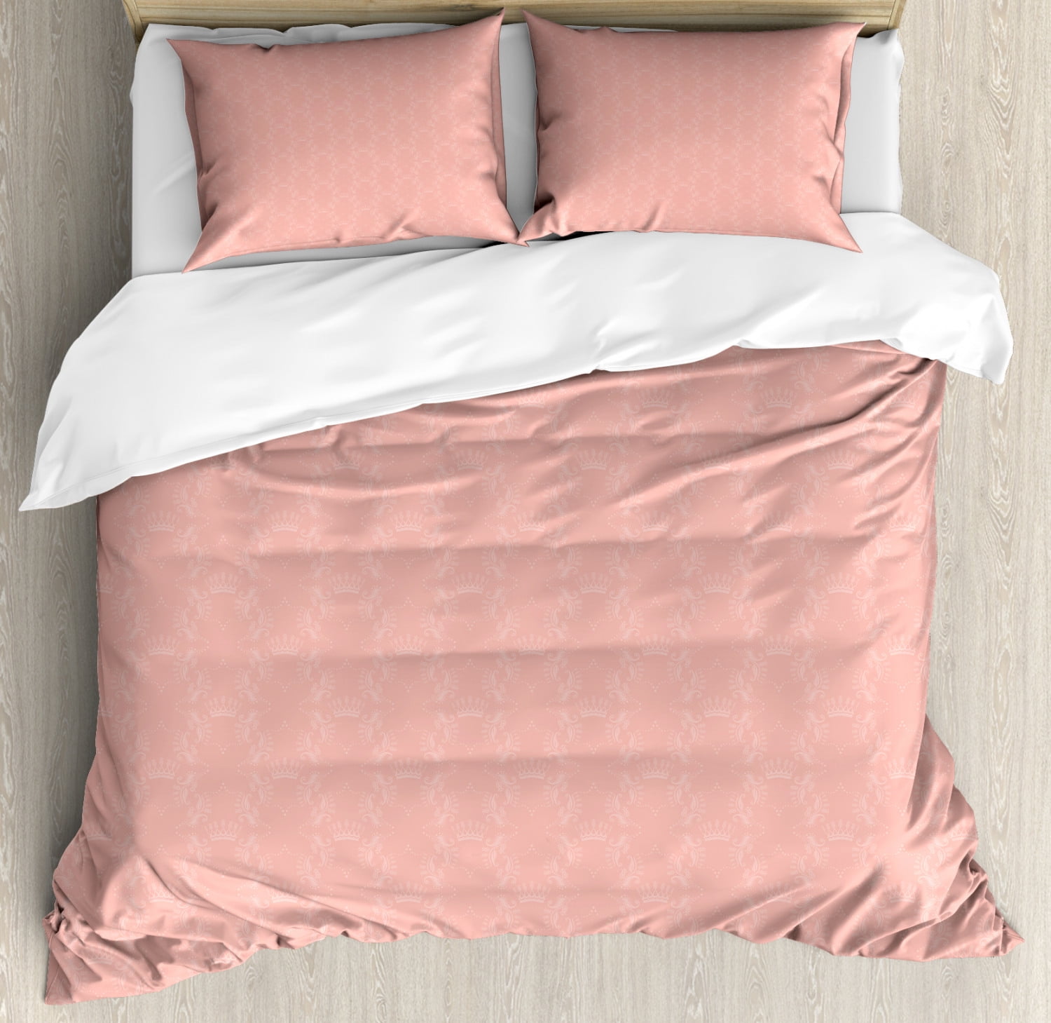 Peach Duvet Cover Set Soft Colored Background With Crowns And