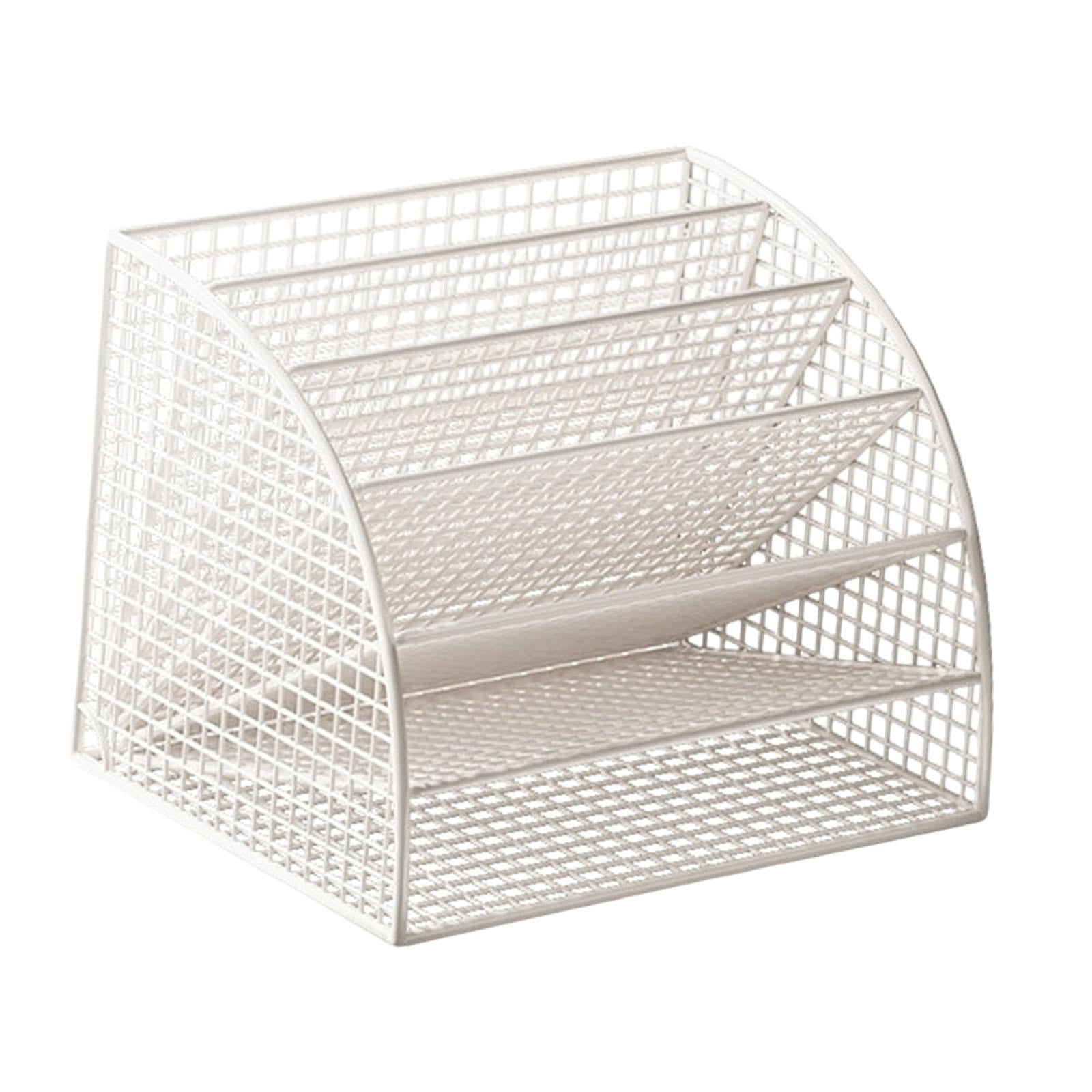 File Organizer Desktop Holder Storage Rack Fan Shaped 6 Compartments for Home Office Desks Organization