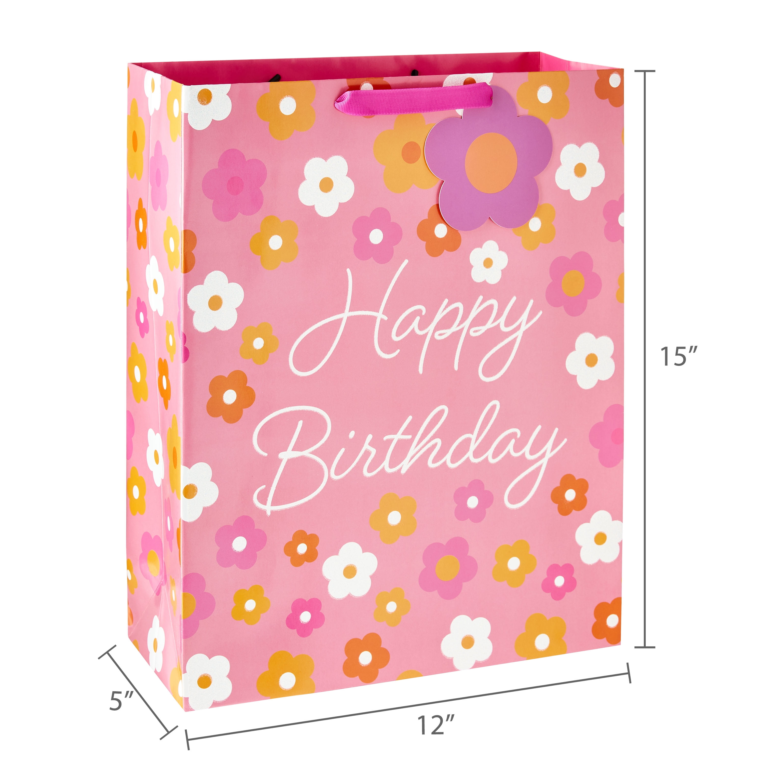 Large Multicolor Flower Happy Birthday Gift Bag, 12" x 15", by Way To Celebrate