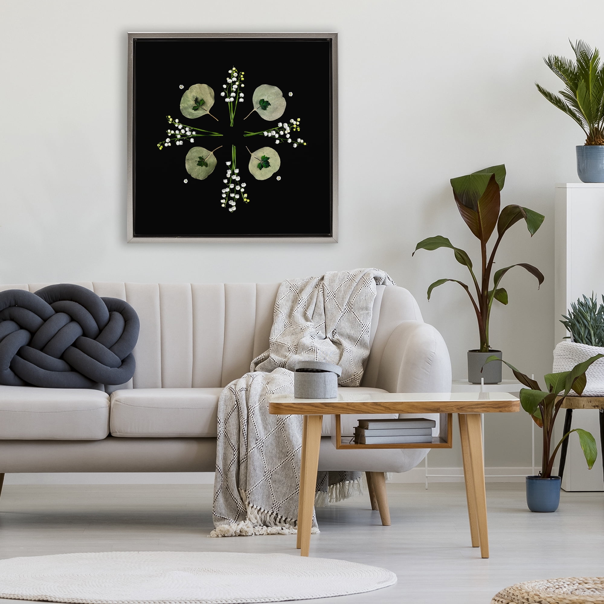 Stupell Industries Leaves & Wildflowers on Black Gray Framed Floater Canvas Wall Art, design by Beth Adoette