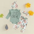 thumbnail image 2 of CAUYDY 0 3 6 Months Cute Baby Girl Clothes Long Sleeve Floral Romper Set 4Pcs Newborn Infant Picture Outfit Girls Fall Winter Preemie Layette Set (Sizes Newborn,Green), 2 of 7