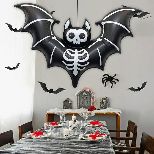 Globo Inflable Grande de Halloween con Forma de Murciélago de Aluminio Negro de 59 Pulgadas | Decoración Duradera para Exteriores, Interiores, Fiestas, Jardín y Césped | Artículos para Fiestas de Hal