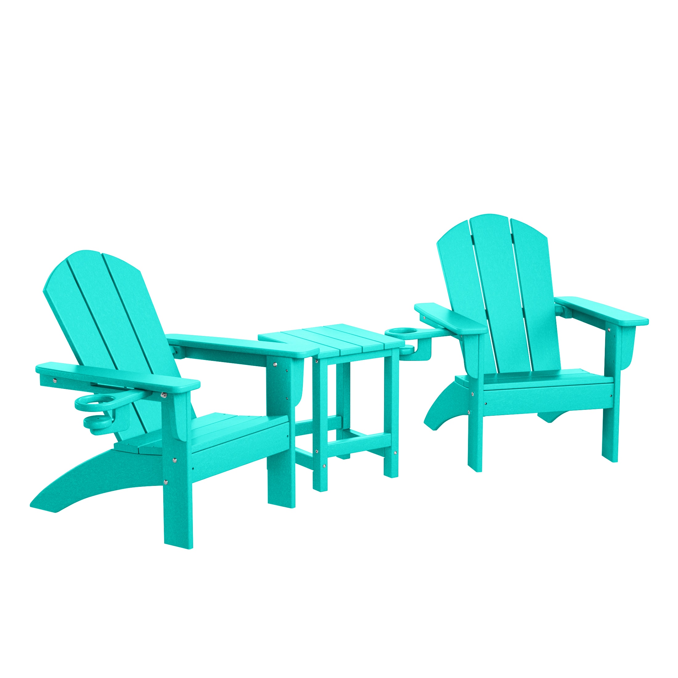 WestinTrends Malibu 3-Piece Kids HDPE Adirondack Chairs Set with Square Side Table and Cup Holders, Turquoise