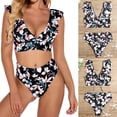 thumbnail image 1 of WREESH Women'S Ruffle Split Swimsuit Printed Bikini, 1 of 9