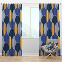 Designart 'Retro Luxury Waves In Blue and Gold X' Mid-Century Modern Blackout Curtain Panel