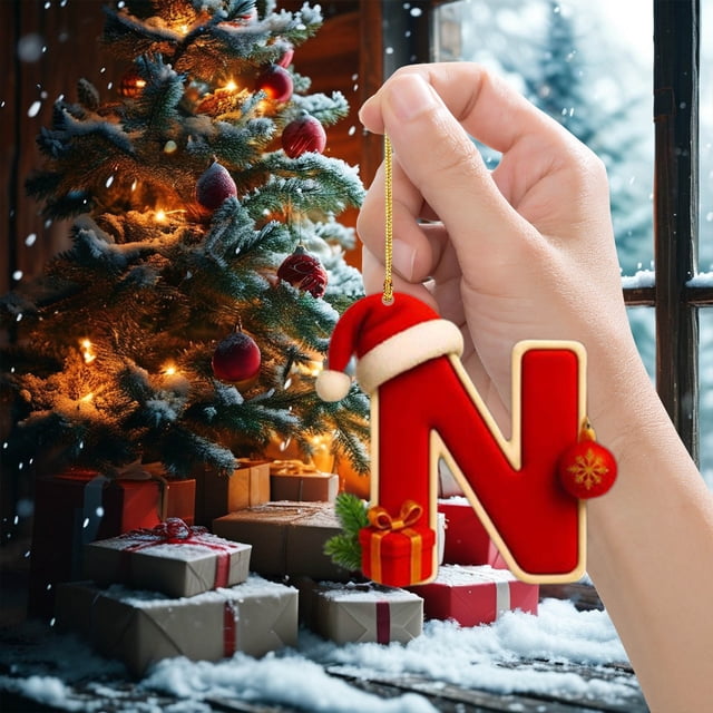 HHBEAUTY Christmas Ornaments for Tree Decorations, 26 Letter Decorative Hanging Christmas Alphabet Letters DIY Craft Ornaments for Christmas Tree, 2D Acrylic Christmas Tree Hanging Decor