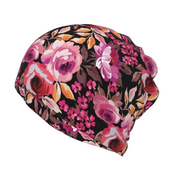 Pofeuu Rose Flowers Print Multifunction Beanie Hat for Men Women Fashion Scarf Soft Stretch Skull Cap