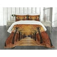 thumbnail image 3 of Ambesonne Autumn Quilted Bedspread Set 3 Pcs, Pathway in the Woods, King Size, Orange Brown, 3 of 5