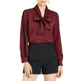 thumbnail image 3 of Allegra K Women's Tie Bow Neck Contrast Trim Long Sleeve Office Blouse Top, 3 of 7