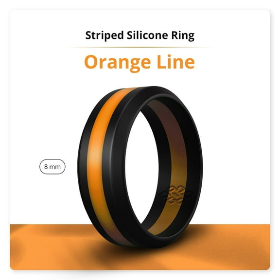 Orange Stripe Silicone Ring For Men and Women 8mm Bandwidth