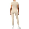 thumbnail image 6 of QIYAGBSA Workout Sets for Women Short Sleeve Crew Neck Top High Waist Leggings Stretch Athletic Two Piece Outfit (Beige, S), 6 of 6