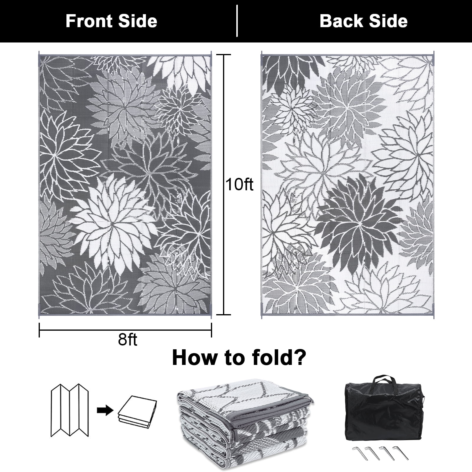 Ileading Outdoor Rugs for Patios 8'x10' Waterproof Patio Mat Plastic Straw Rug Reversible RV Camping Tent Rug Outside Area Rug for RV, Patios,Deck, Beach,Balcony, Camping