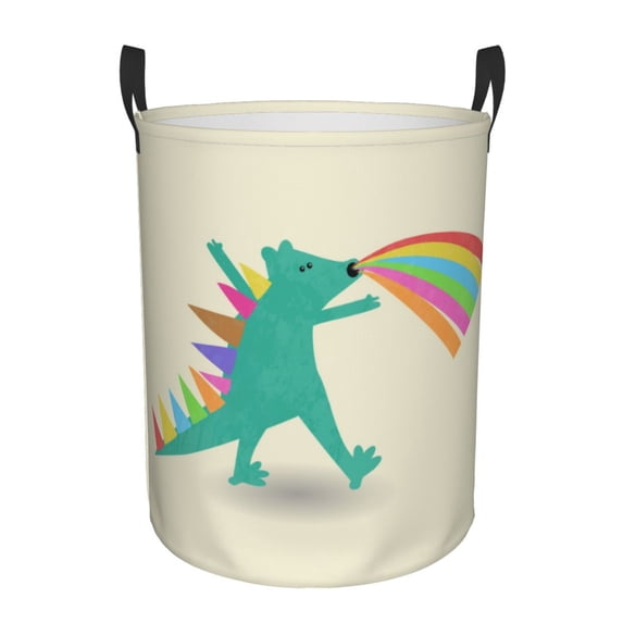 DouZhe Waterproof Collapsible Large Laundry Baskets, Funny Beast Dinosaur Prints Circular Hamper with Handles