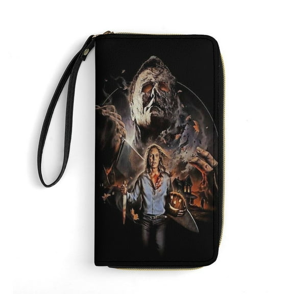 Michael Myers Leather Wallet with Wristlet Credit Card Holder Zipper Clutch Stylish Purse for Women Men