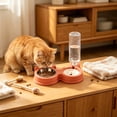 thumbnail image 4 of Cififendec 2-in-1 Pet Feeder and Waterer, 10.63"×7.09", No-Spill Cat and Dog Bowl Set, Detachable Food and Water Station for Small Pets with Auto Water Refill(Pink), 4 of 5