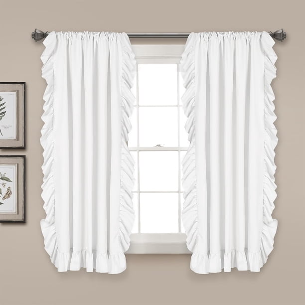 Lush Decor Reyna - Juego de Paneles de Cortina de Ventana con Volantes, par, 54 Pulgadas de Ancho x 63 Pulgadas de Largo, Blanco, Juego de Cortinas fluidas, Cortinas románticas con Volantes para