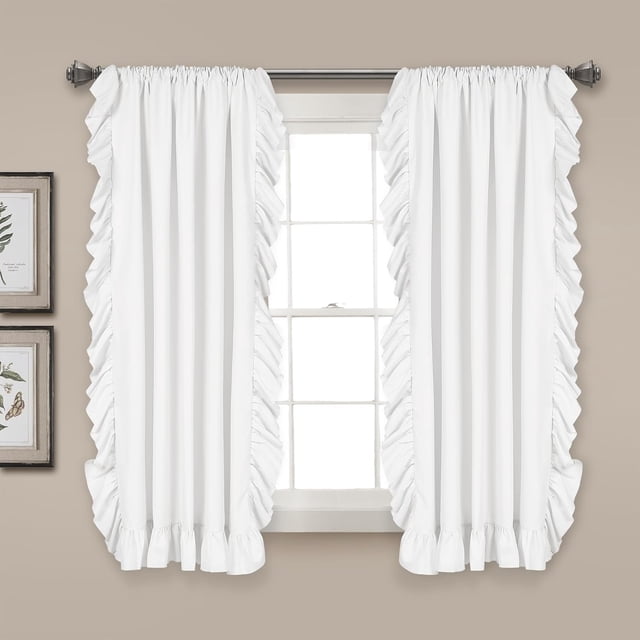Lush Decor Reyna - Juego de Paneles de Cortina de Ventana con Volantes, par, 54 Pulgadas de Ancho x 63 Pulgadas de Largo, Blanco, Juego de Cortinas fluidas, Cortinas románticas con Volantes para
