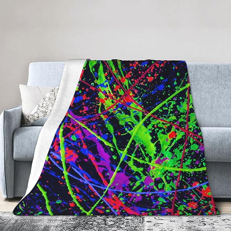 Rainbow of Neon Paint Splatters Fleece Air Conditioning Blanket Soft