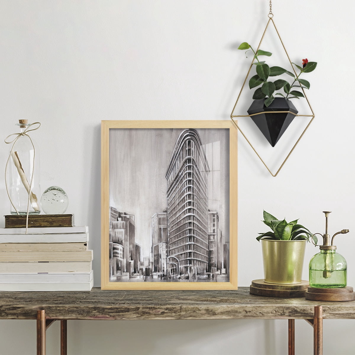 Art Deco Cityscape II -Framed Print w/glass-Natural Wood