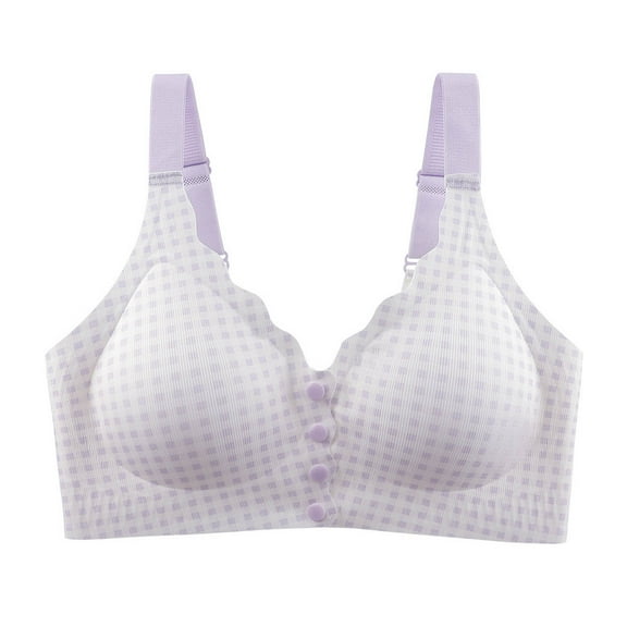 PNTUTB Women's Lightweight Checkered Front-Closure Wireless Comfortable and Breathable Pushing-Up Shaping Bra for Everyday Wear