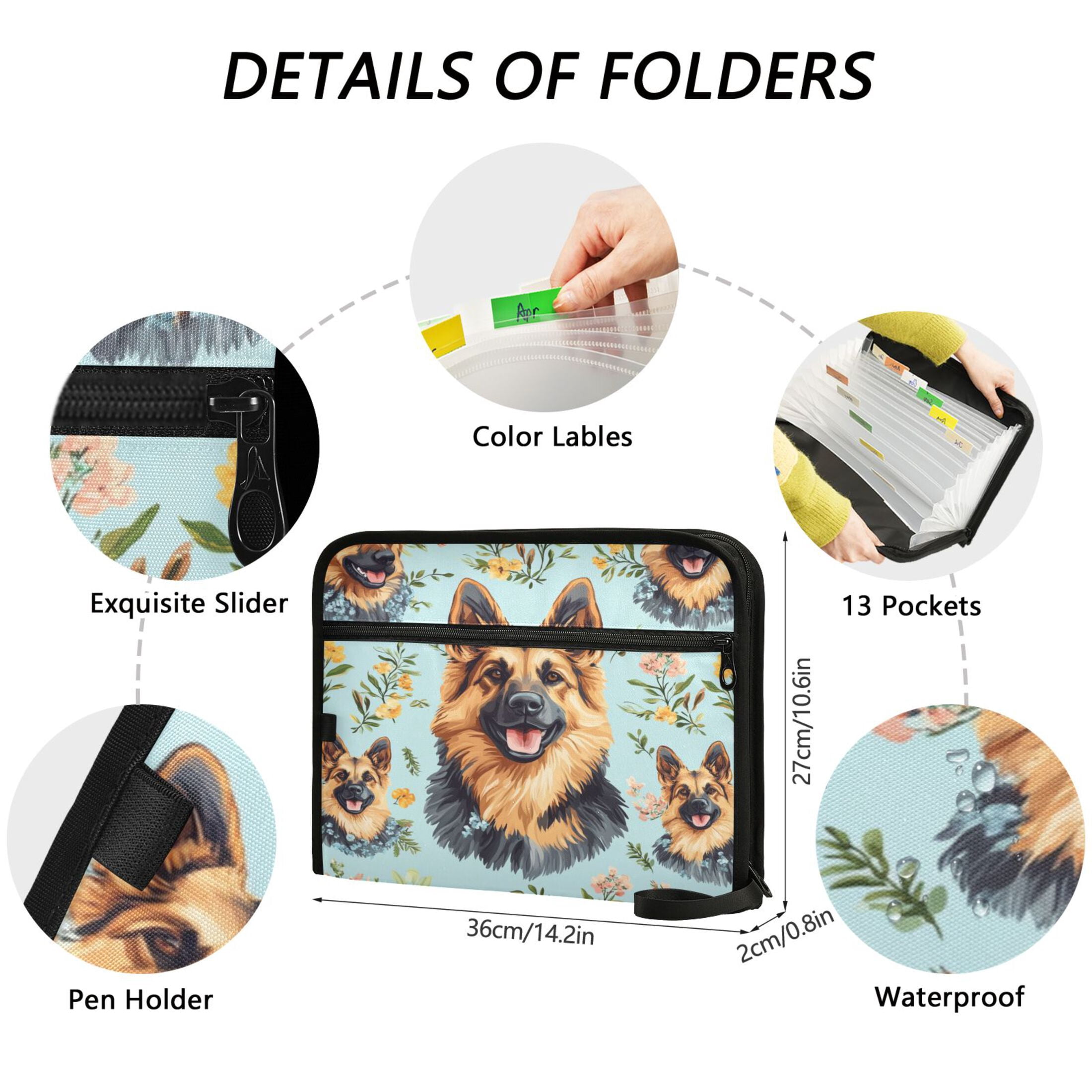 WOBOGO Shepherd Dog Expanding File Folder Letter Size Accordion Filing Organizer 13 Pocket Separate Organ Pocket