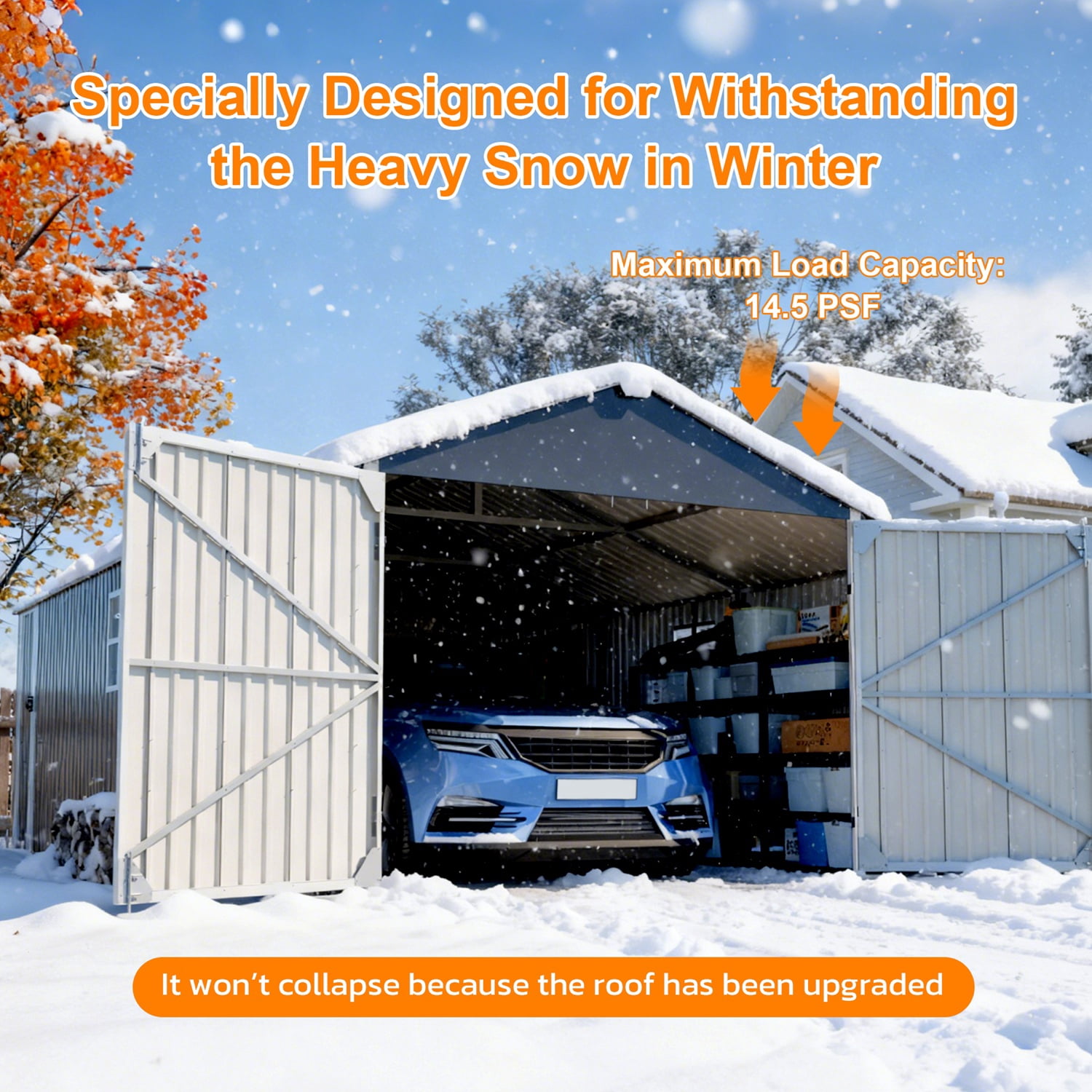 12x20x9.3 FT Outdoor Metal Garage Shed, 1810 CUFT Extra Large Steel Storage Building with Double Doors, 14.5" Snow Load Heavy-Duty All-Weather Garden Shed for Vehicles, Tools & Equipment