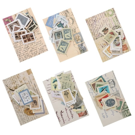 6 Bags of Decorative Stamp Stickers Paper Craft Stickers Themed Printing Sticker