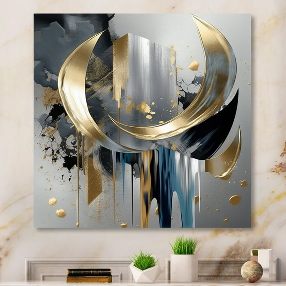 Designart "Abstract Harmony Shapes and Lines I" Abstract Marble Metal Art Living Room