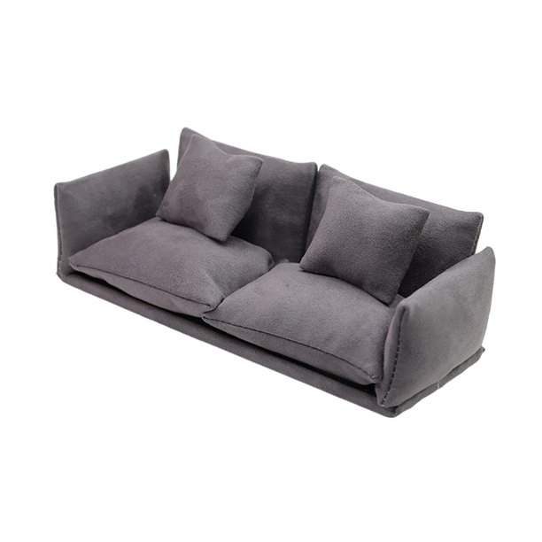 Sofá de casa de muñecas en miniatura, muebles flocados, escala 1/12, escena de sala de sofá de casa de muñecas Gris