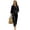 Black, variant on Women's Solid 2‑Piece Outfit Set, Round Neck 3/4 Sleeve Top & Cropped Ankle Pants, Casual Linen Look Loungewear for Everyday Street Wear,Travel Airport Outfits 2026,Black,S