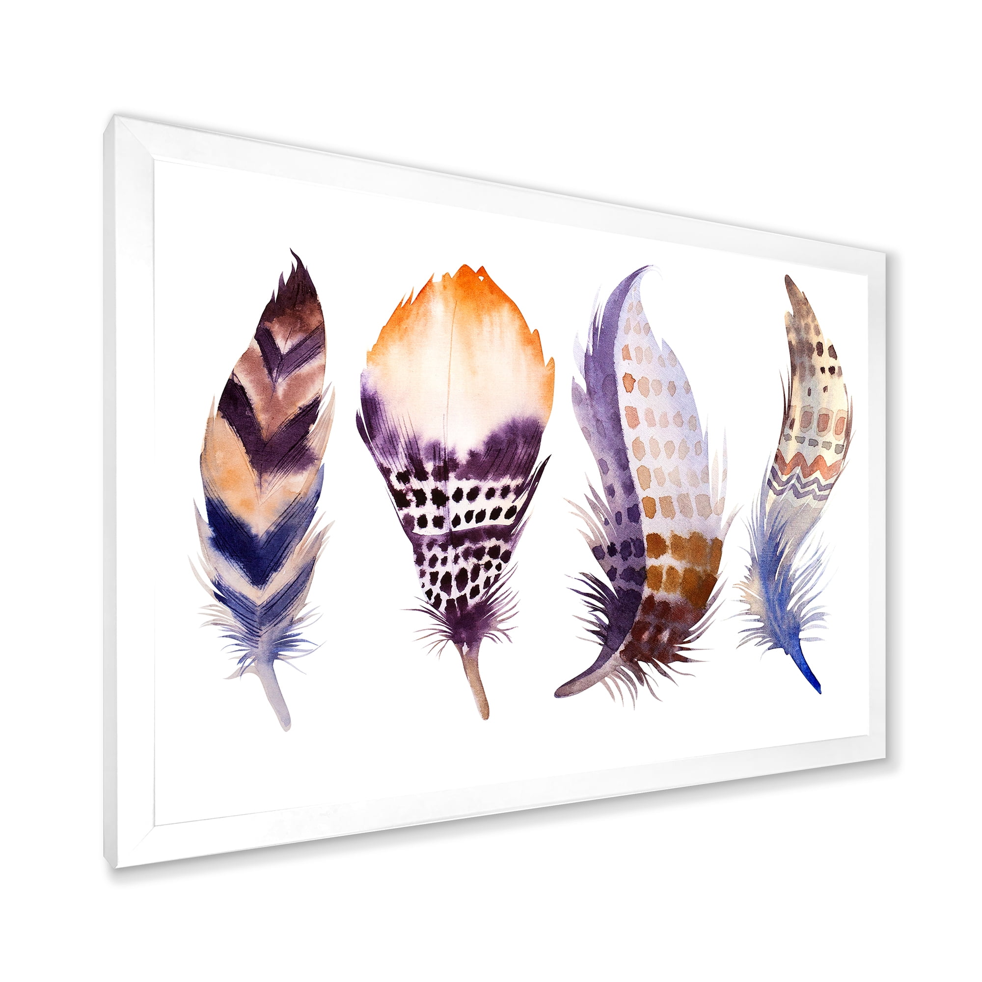 Designart 'Purple Boho Art Feathers' Bohemian & Eclectic Framed Art Print