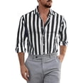 thumbnail image 3 of Hontri Men Shirts Fashion Deals under $15, Mens Fashion Casual Striped Linen Buckle Lapel Long Sleeve Shirt Top Black Xl, 3 of 6