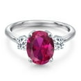 thumbnail image 3 of Gem Stone King 3.66 Ct Oval Red Created Ruby White Topaz 925 Sterling Silver Ring, 3 of 6